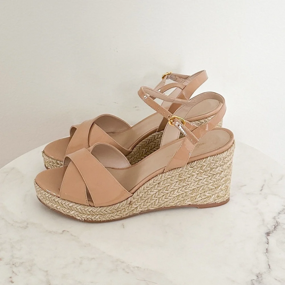 NEW Stuart Weitzman Rosemarie Nude Wedge Sandals Size 9